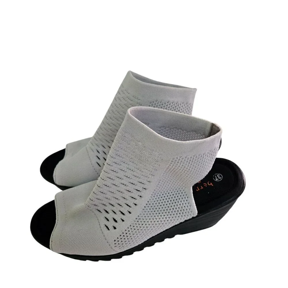 Bernie Mev Josephina White Mesh Pull On Wedge Shoes Size 37